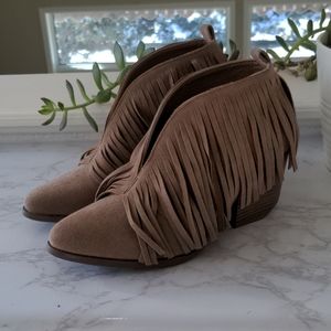 Taupe Vegan Suede Fringe Booties